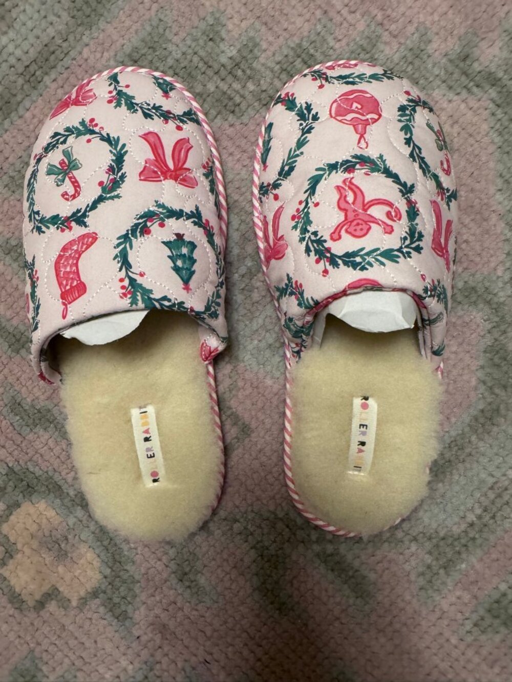 Roller Rabbit 'Tis The Season' Quilted Slipper — Pink, Size M, NWT